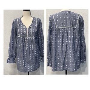 Style & Co Womens 100 cotton Blue Chambray Peasant Top.